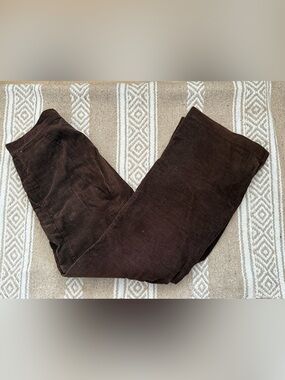 Vintage 70s Chocolate Cords Dark Brown Wide Leg High waisted Corduroy Pants 28”